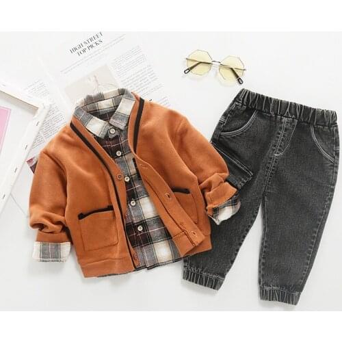 Autumn Winter Baby Boy Clothes T-shirt+Coat+Jeans 3Pcs Outfits Kids Clothes Suit Tracksuits Boys Clothes Sets Children Clothing