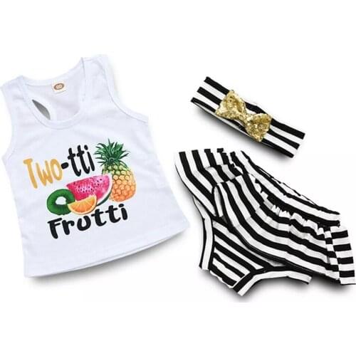 Baby Children Clothes Sets 2021 Summer Girls Boys Off Shoulder Fruits Cotton Tank +Cake Smash Shorts Set Kid Clothes 6-18 Months