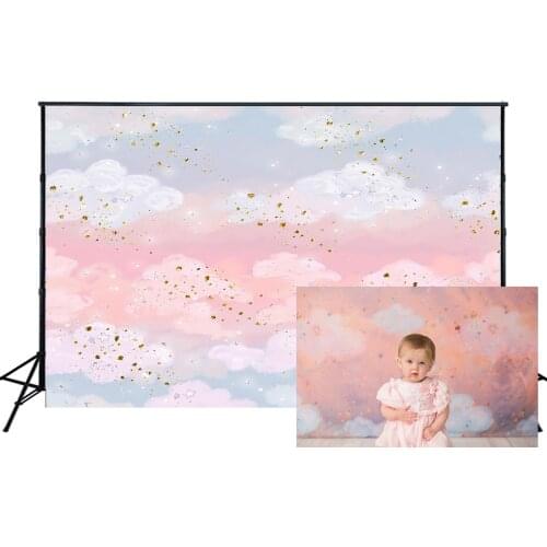 Filming Pink Sky White Cloud Backdrop Party Baby Shower Background 1st Birthday Cake Smash Photography Portrait Banner Favors