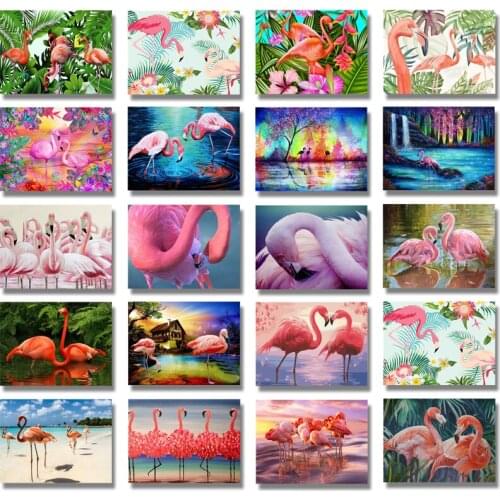 Full Drill Round Diamond Painting Flamingo Animal Embroidery Diamond Mosaic Paintings Birds Diamond Pictures Lover Gift Wall Art