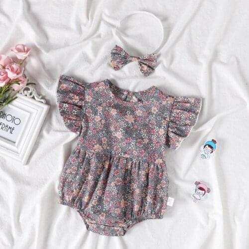 Ins Baby Clothes Flower Pattern Newborn Bodysuit For Girls 0-24m Korean Style Climbing Short Sleeve Jumpsuit Summer Cute Infants
