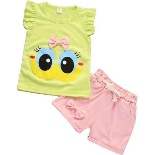 Girls Clothing Suit Summer Kids Baby Bow-Knot Sleeveless Top + Shorts 2pcs Children New Cotton Casual Clothes Sets