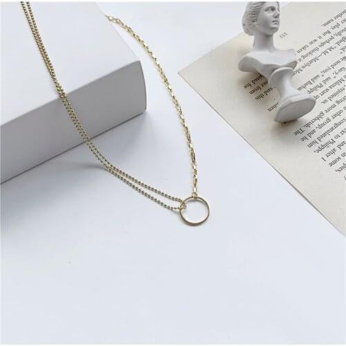 Korean Classic Simple Metal Asymmetric Chain Hollow Hoop Pendent Necklace for Women Girls Men Kids Collar Jewelry Gift Wholesale