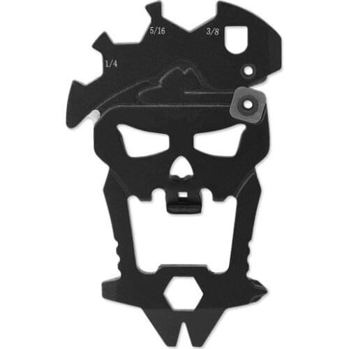 Creative Ultra-thin Wrench 12-in-1 Stainless Steel Gadget Outdoor EDC Skull Multifunction Combination Portable Repair Tool Blac