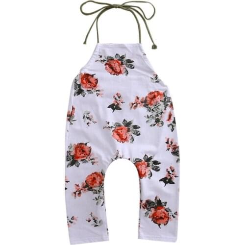 Cute Girls Clothing Floral Print Outfit Vogue Sleeveless Overall White Suspender Pants Lucky Kids Clothes
