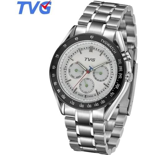 Quartz Watch Men TVG 168 Leather Wristwatches Week Date Luminous Hands Fashion Casual Male Clock relogio masculino Dropship 2020