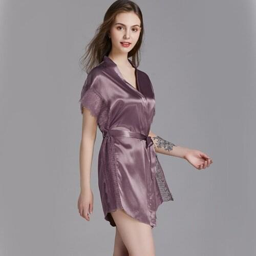 Summer New Lace Sexy Nightgown Womens Robe Silk Nightwear Short Mini Gowns Morning Robe Bathrobe Home Wear Night Dress