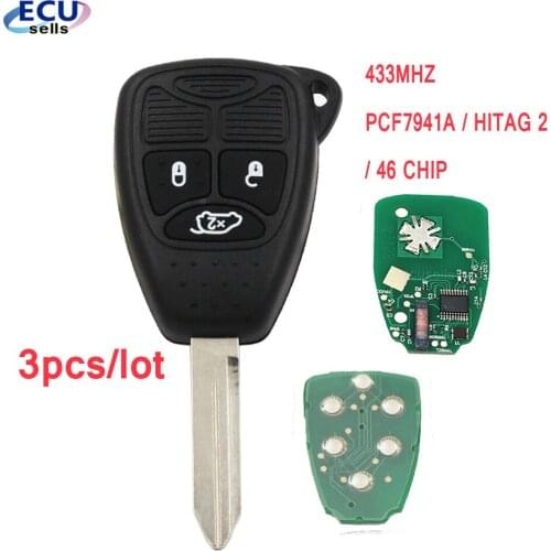 3pcs/lot New Remote Key Fob 3 Button 433MHZ With Chip ID46 for Chrysler 300C Sebring PT Cruiser 05179516AA