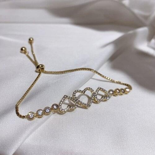 Origin Summer Bling Bling Love Heart Charm Bracelets for Women Girls Hollow Out Rhinestone Metal Adjustable Bracelets Jewellery