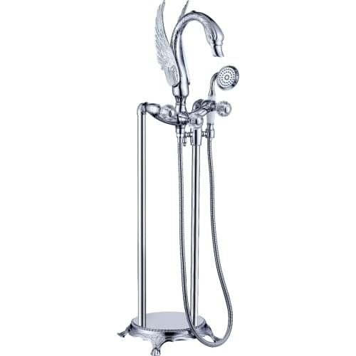 Free standing chrome clour Floor Mounted swan Bath Tub shower Filler Faucet White Handshower crystal diverter