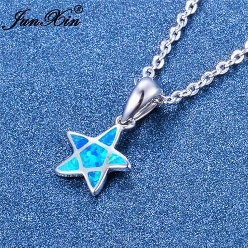 Cute Animal Starfish Pendant Blue White Fire Opal Necklaces For Women Silver Color Star Choker Wedding Chains Jewelry Gifts