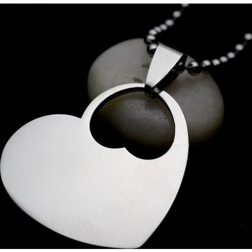 50PCS of Wholesale lot Silver Color High polished Stainless steel Double Heart blank dog tag charm pendant