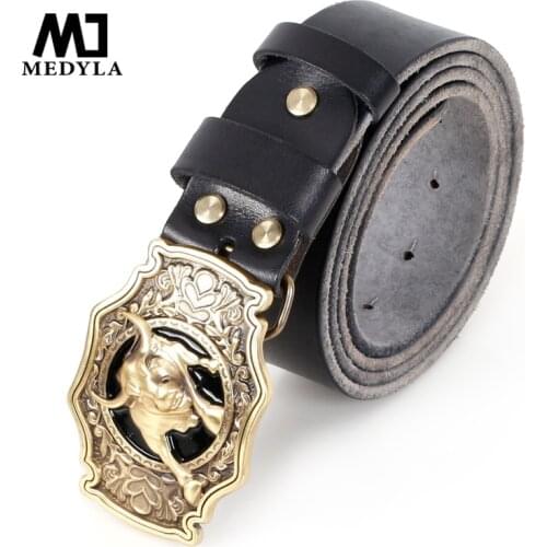 MEDYLA Mens Belt Alloy Bull Pin Buckle Leather Belt Head Layer Cowhide Designer Design High-end Cowhide Belt For Men A091