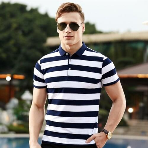 Striped polo menPolo shirt men Striped Contrast Color polos homme soft material classical design