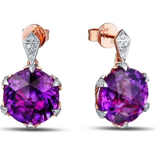 Caimao 8.4ct Natural Amethyst 0.10ct Diamond 14kt Gold Earrings Earring Promotion