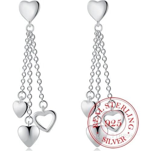 Womens Fashion 925 Sterling Silver Tassel Heart Earring Drop Earrings For Girls Kids Wedding Gift Jewelry Brincos