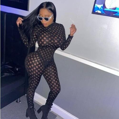 Mesh Tight Bodycon Jumpsuit Women Clothing Long Sleeve Sexy Rompers Womens Jumpsuit Skinny Summer Outfits for Women Clubwear