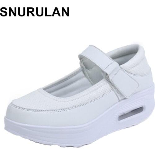 SNURULAN Womens casual white sneakers for walking; platform shoes that increase height; 2019 womens loafers; breathable mesh