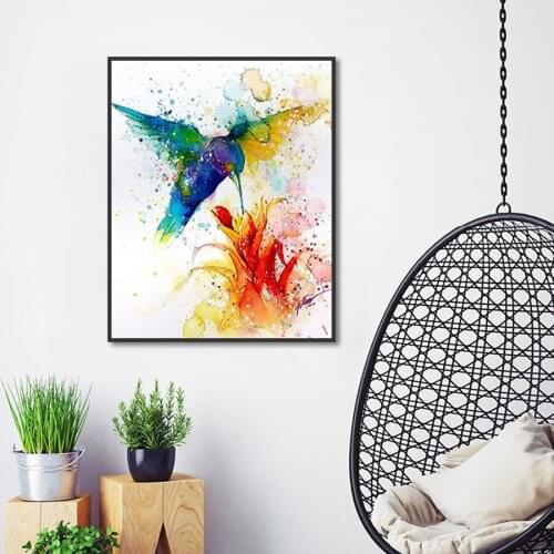 Nordic Modern Watercolor Hummingbird Flowering Canvas Painting HD Printed Wall Art Poster for Living Room Home Decoration