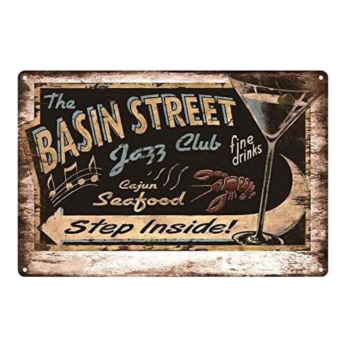 Basin Street Vintage Style Metal Sign Iron Painting for Indoor & Outdoor Home Bar Coffee Kitchen Wall Decor 8 X 12 Inch
