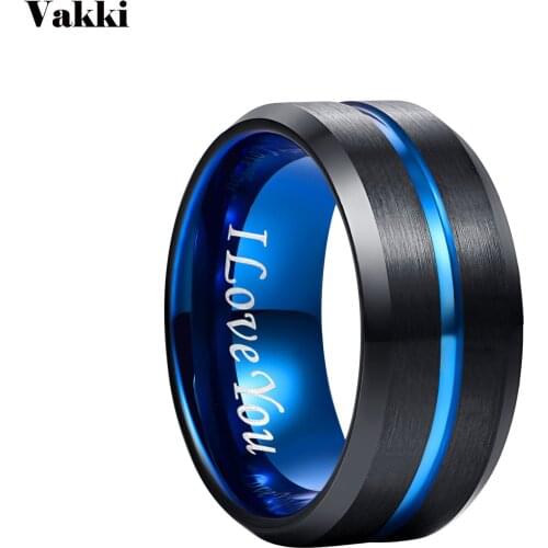 VAKKI 10mm Men Ring Tungsten Carbide Anillos Para Hombres 4mm High Polishing Blue Black Wedding Bands