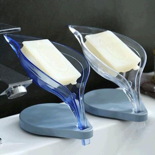 Leaf Shape Soap Box Bathroom Soap Holder Dish Storage Plate Tray Silicone Sucker Non-slip Drainage Plastic Box Bathroom Supplies