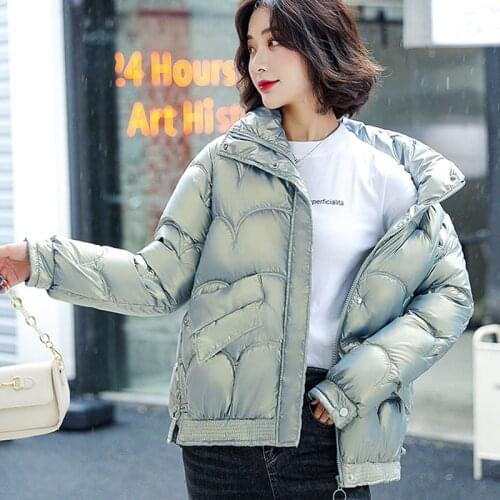 Autumn Winter Female Stand-up Collar Long Sleeve Shiny Down Cotton Padded Outerwear 6 Color Women Thick Warm Parka Cotton Jacket