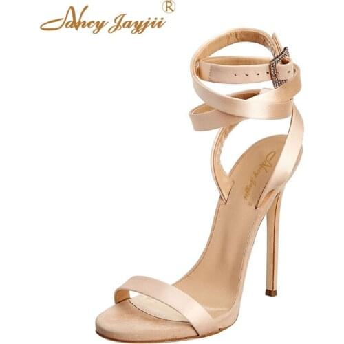 Women Shoes Ladies Sandals Black Solid Ankle Strap Lace-Up Wedding/Party Super High Thin Heels Satin Elegant Fashion Mature 2019