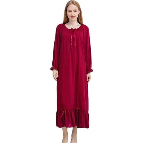 Night dress Womens cotton long loose breathable Korean version of the palace style sexy nightwear nightdress home service