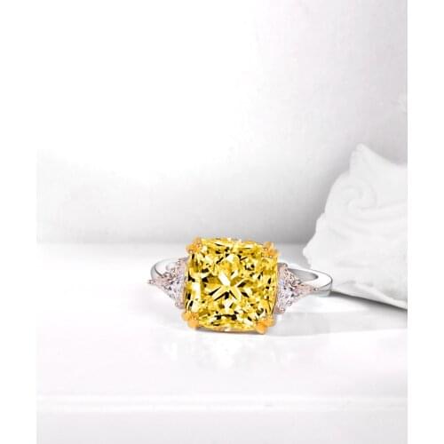 100% 925 Sterling Silver Sparkling Square Yellow Zircon Diamond Rings,Woman Girl Gift,Test Passed,Luxury Jewelry Ring
