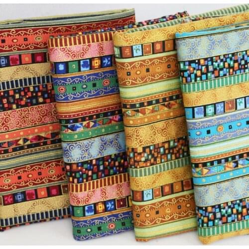 100cm*145cm cotton linen fabric ethnic stripes curtains table cloth material patchwork