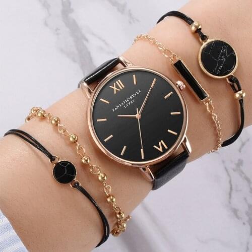 2020 Watch Set 5pcs Fashion Casual Women Watches Leather Band Analog Quartz Watches With Bracelet Relogio Femenino Reloj Mujer
