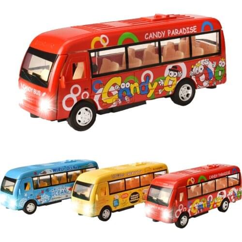 3 Colors Pullback Cartoon Tourism School Bus Toys Car Model Acousto-Optic Public Bus Vehicles Kids Boy Birthday Gift Baby Toy