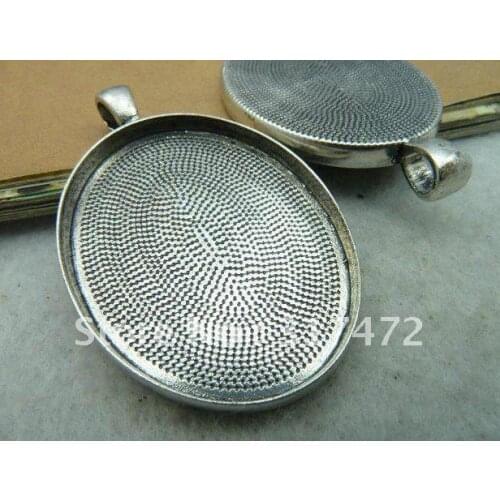 30*40 mm Inner Size Oval Vintage Antique Silver Pendant Tray DIY Blank Pendant Finding
