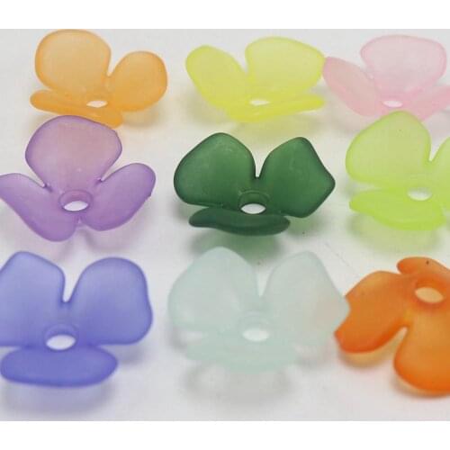 50 Mixed Color Frosted Acrylic 3-Petal Flower Bead Cap 22mm Jewelry Flower Make