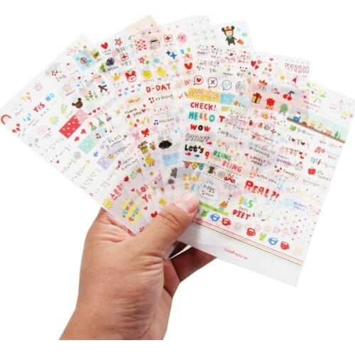 6PCS/set Kawaii Cute Drawing Market Planner Book Diary Decorate Stationery Stickers PVC Transparent Scrapbooking