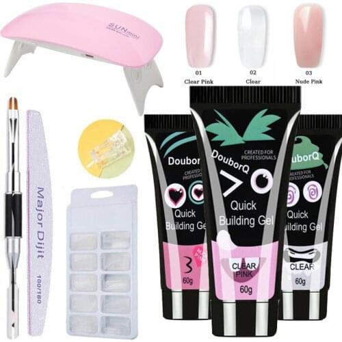 8 In 1 Poly Nail Gel Set with Lamp Clear UV Gel Varnish Nail Polish Quick Building For Nails Extensions Hard Gel Manicure Kit