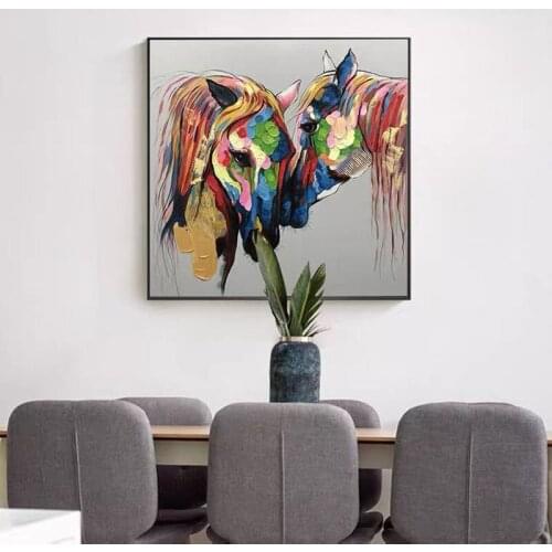 100% Handmade Abstract Oil Painting Wall Art Horse Picture Minimalist Modern On Canvas Decorative For Living Room No Frame