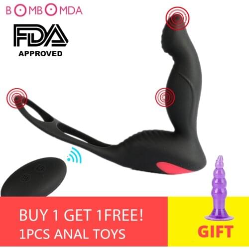 Male Prostate Massage Anal Plug Vibrator for Men Masturbator Silicone Penis Delay Ejaculation Ring USB Charging Adult Sex Toys