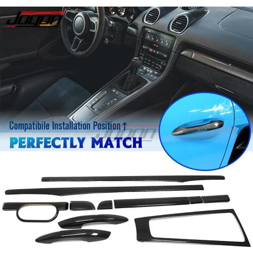 9pcs For Porsche 982 718 Boxster Cayman 2016-2019 Car Central Console Gear Shift Frame Interior Door Panel Trim