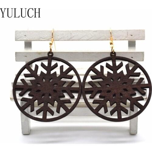 YULUCH Handmade wood earrings Hollow Alloy ear hook 3 colors Lady earrings Womans earrings