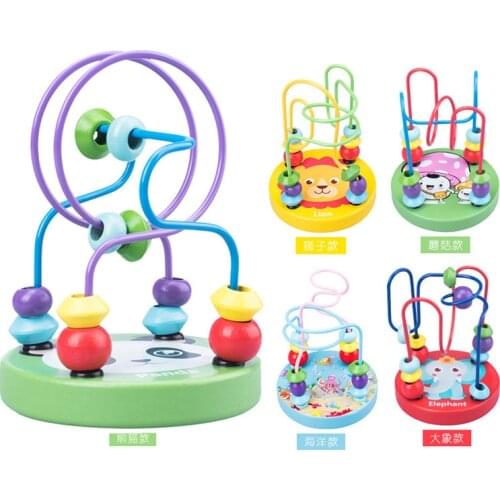 Baby Montessori Educational Math Toy Wooden Mini Circles Bead Wire Maze Roller Coaster Abacus Puzzle Toys