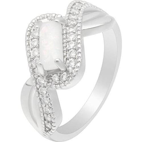 Hainon Rectangle White Fire Opal Rings for Women Wedding Jewelry Fashion Vintage Silver Color Engagement Cross Ring Jewelry