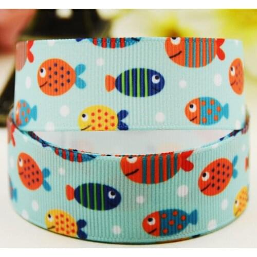 22mm 25mm 38mm 75mm Fish Cartoon pattern printed Grosgrain Ribbon party decoration 10 Yards X-04119