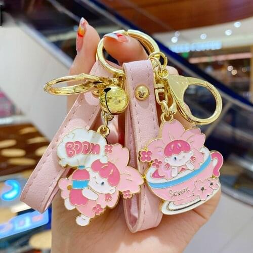 Creative Cartoon Pink Cherry Blossom Girl Key Chain Cute Fashion Charm Key Chain Girl Bag Mobile Phone Accessories Key Chain