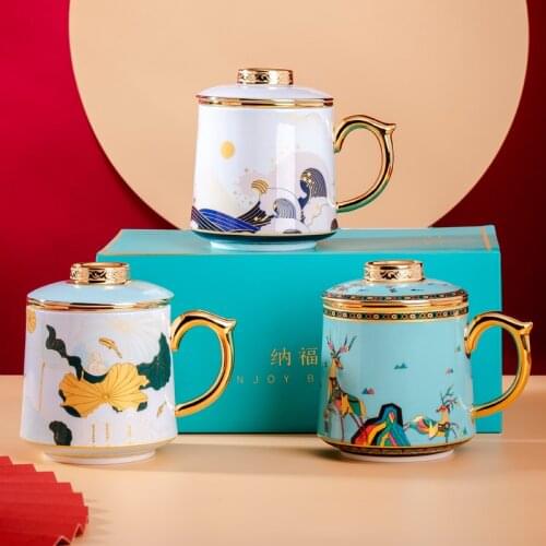Chinese Style Mug ceramic cup with tea leak personalized creative fashion gift set high beauty tea cup coffee cup