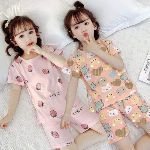 Summer Childrens Pajamas Short Sleeve Pyjamas Kids T-shirt+shorts 2pcs Cartoon Pajamas For Girls Boys Baby Sleepwear Nightwear