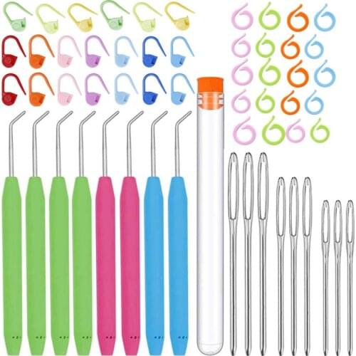 LMDZ 8Pcs Knitting Loom Hook, Crochet Needle Hook with Large-Eye Sewing Needles, Knitting Stitch Markers, for Knifty Knitter