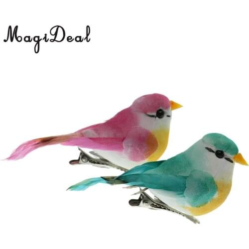 MagiDeal 2pcs Adorable Feathered Artificial Foam Mini Birds Ornament Decorations Shelf Display