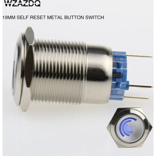 19MM metal button switch self-reset button switch red and green yellow blue white power switch 6v 12v 24v 120v